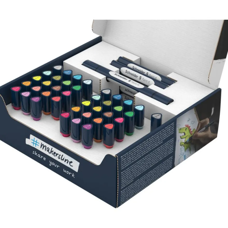 Schneider Paint-It 040 SetTwin Marker - 20 cartouches de recharges à pointe ogive + 21 à pointe pinceau + 11 corps - couleurs assorties