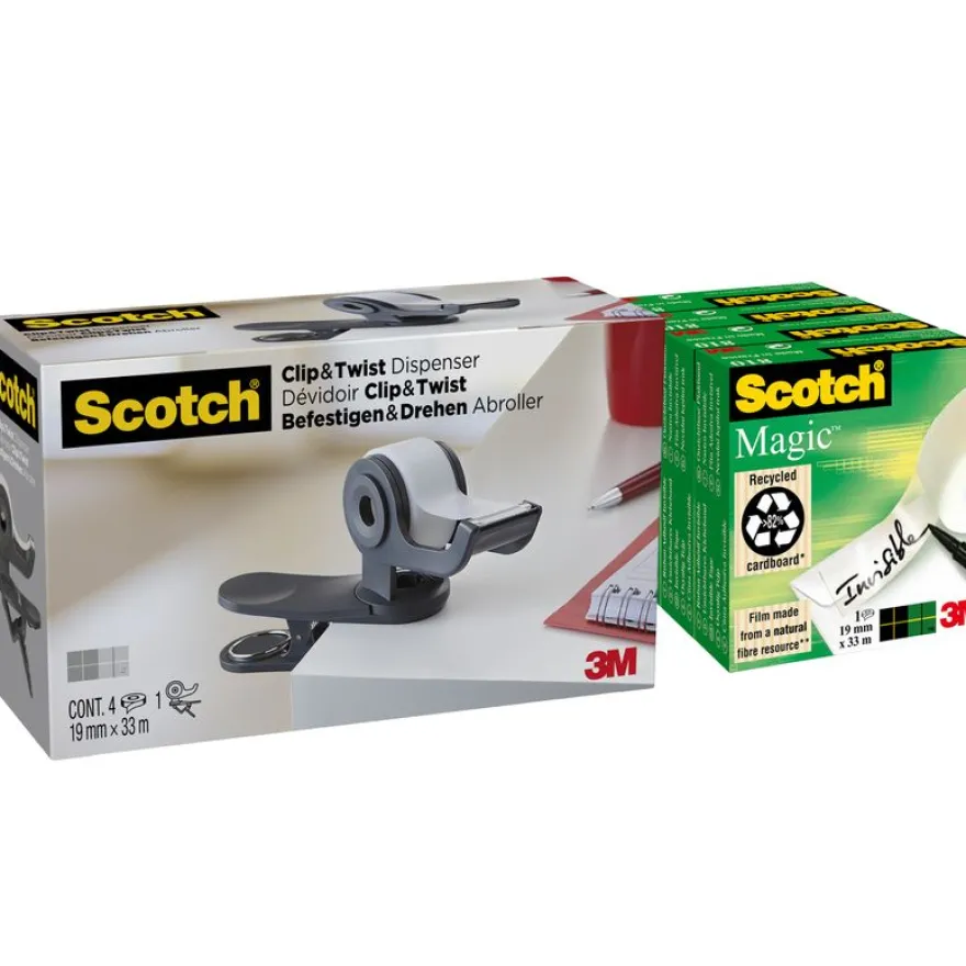 Scotch - Dévidoir Clip & Twist avec 4 rouleaux Scotch Magic 33m