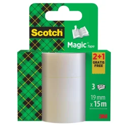Scotch – Lot de 3 rubans adhésifs invisibles – 19 mm x 15 m – Transparent