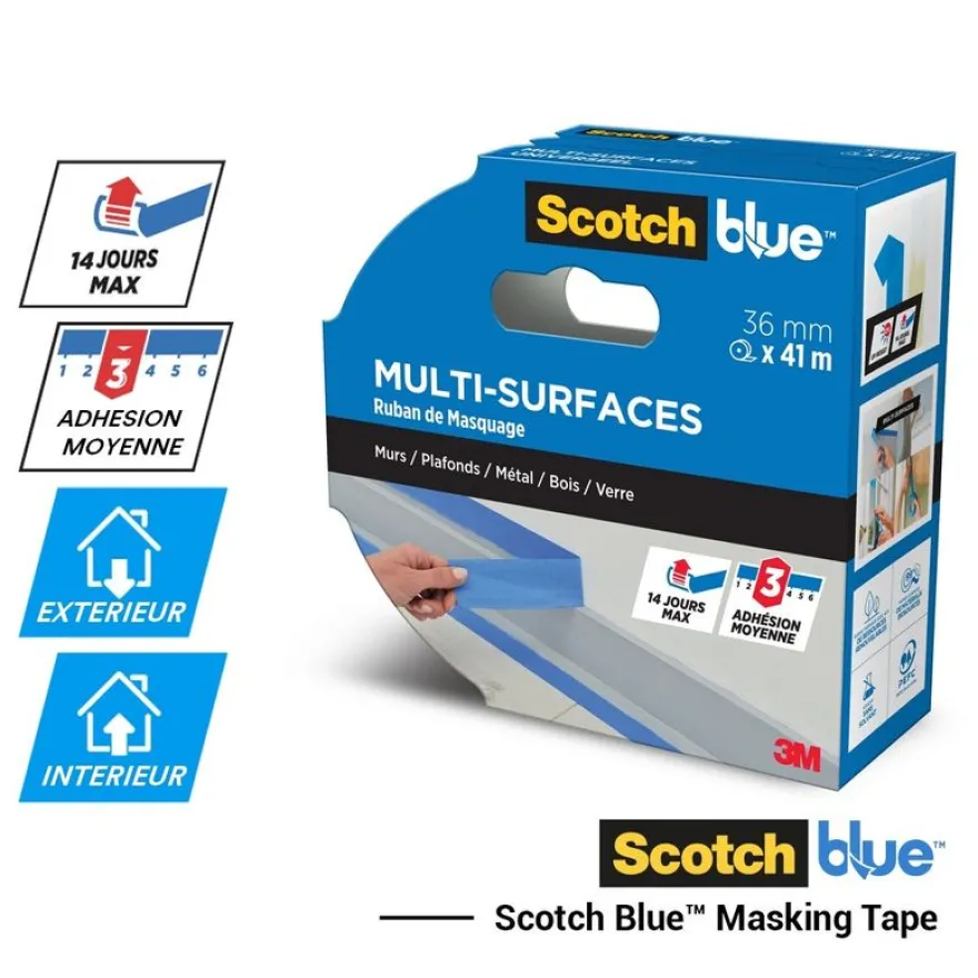 Scotch blue - Ruban de masquage Multi Surfaces - 36 mm x 41 m - 1 Rouleau/Emballage