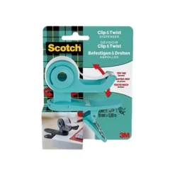 Scotch Clip & Twist - Dévidoir turquoise avec ruban adhésif Scotch Magic 19 mm x 8,89 m