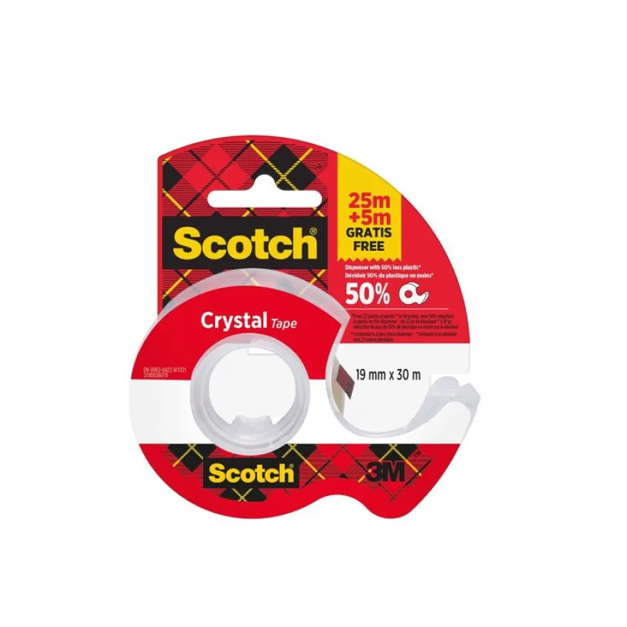Scotch Crystal - Ruban adhésif - 19 mm x 25 m + 5 m gratuit - transparent
