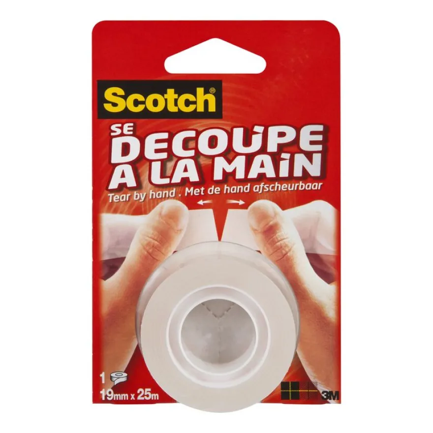Scotch Crystal - Ruban adhésif "Se découpe à la main" - 19mm x 25m