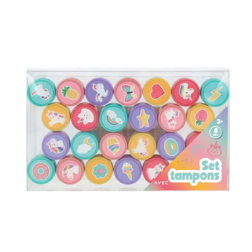 Set 26 tampons pré-encrés - Licornes