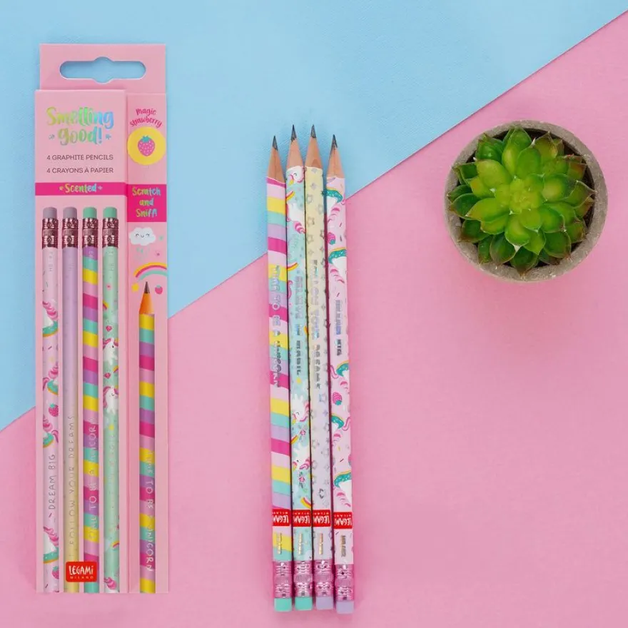 Set de 4 crayons à papier hb parfumés unicorn