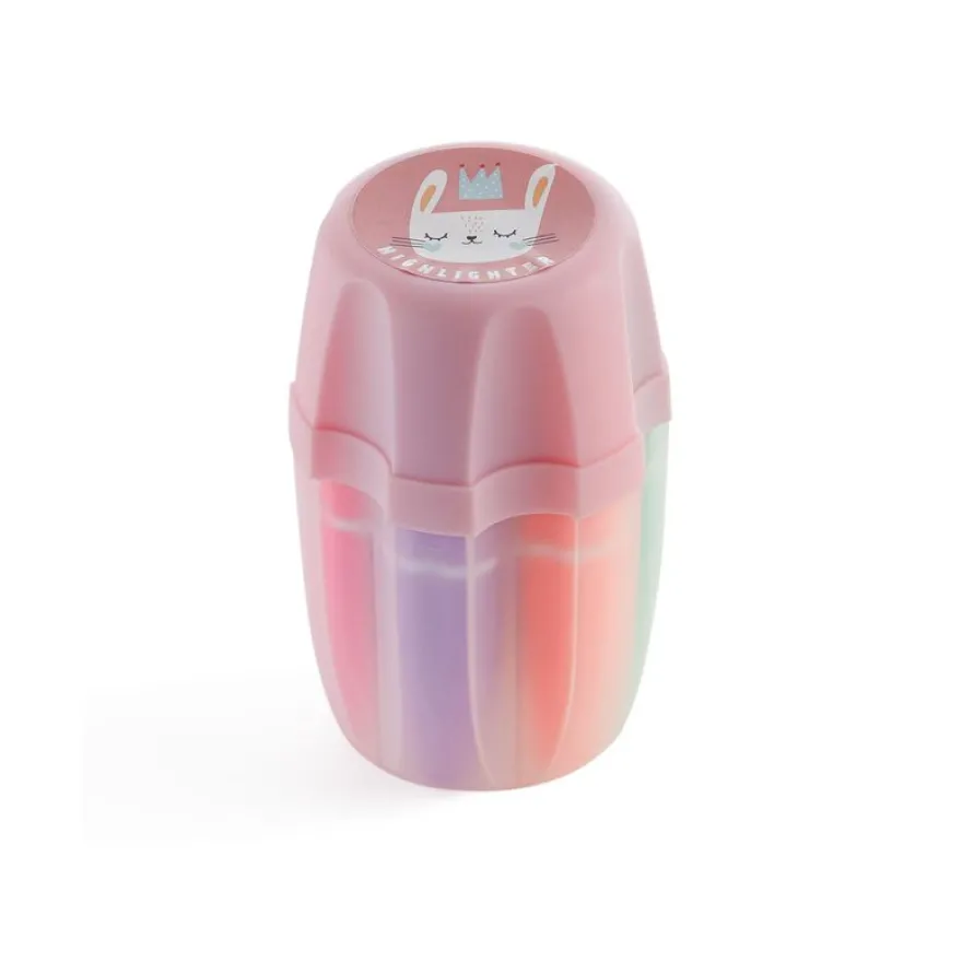Set de 6 mini surligneurs dans une boîte fleur motif lapin - couleurs variées - format mini