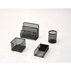Set de bureau en métal mesh – 4 pièces – noir