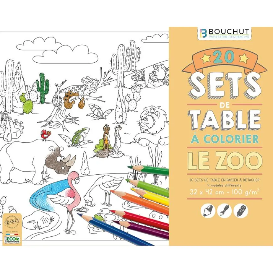 Sets de table à colorier Le zoo - 32 x 42 cm - Bouchut