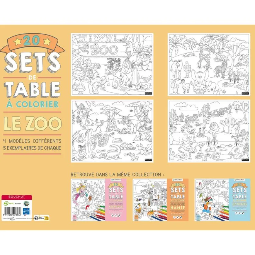 Sets de table à colorier Le zoo - 32 x 42 cm - Bouchut