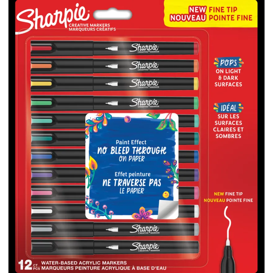 Sharpie – 12 Marqueurs Créatifs Pointe Fine – Couleurs Vives Assorties