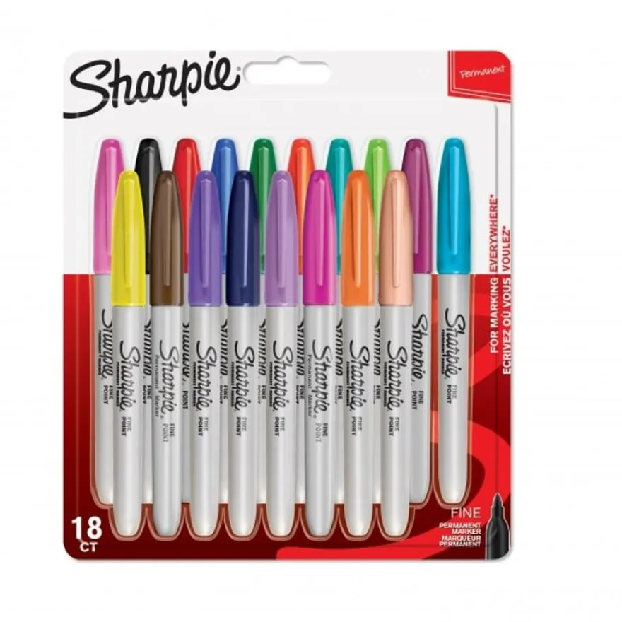 Sharpie - Pack de 18 marqueurs permanents - pointe fine - couleurs assorties