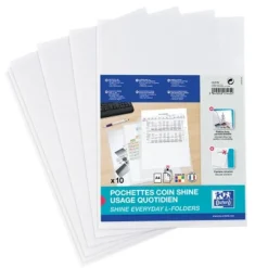 SHINE - 10 Pochettes coin - A4 - pour 25 feuilles - 12/100 - transparent
