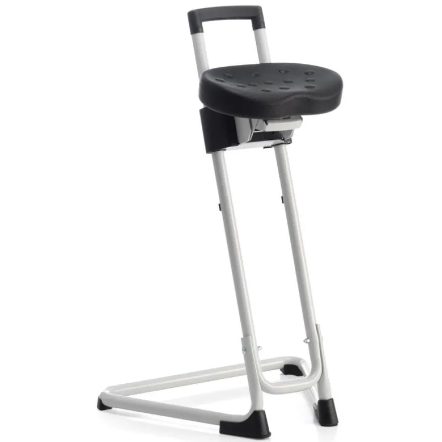 Siège technique - tabouret assis-debout - piètement blanc - assise noire