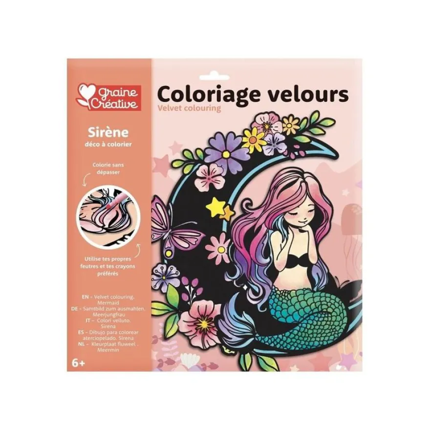 Sirène Velours 30x30 cm - Coloriage unique et doux pour enfants