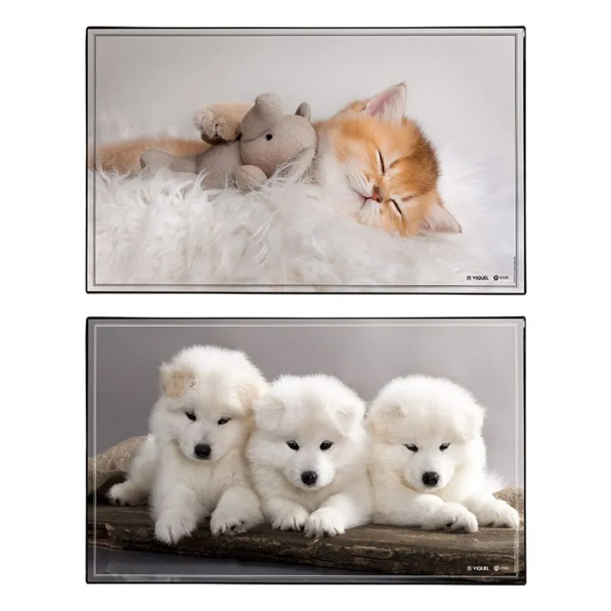 Sous-main Animaux Chaton + Chiots - 59,5 x 36,2 cm - Assortis - Viquel