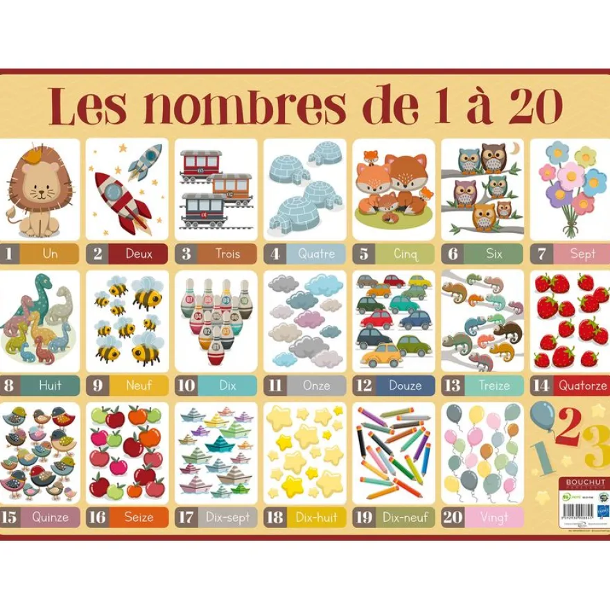 Sous-main carton rigide Nombres 1/20 - 40,5 x 55 cm - Bouchut