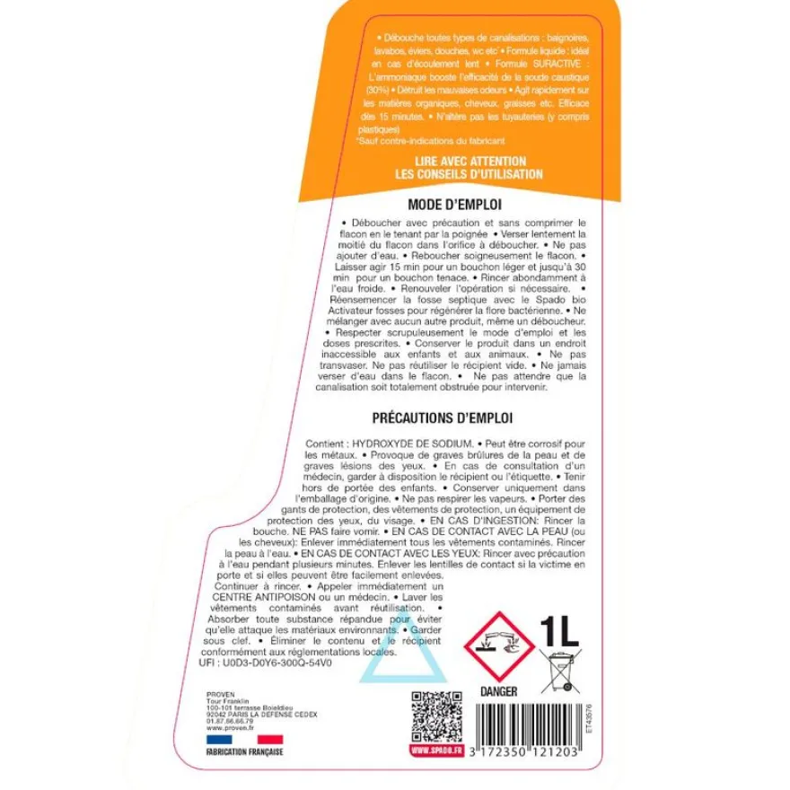 Spado - Déboucheur liquide spécial écoulement - 1L