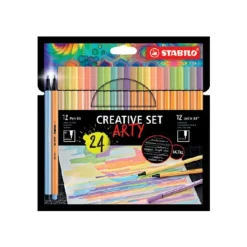 STABILO ARTY Creative Set - Set de stylos à pointe en fibre, crayon aquarelle et crayon fin - pastel - 24 pièces