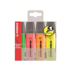 STABILO BOSS ORIGINAL - Pack de 4 Surligneur fluos - orange, jaune, vert, rose