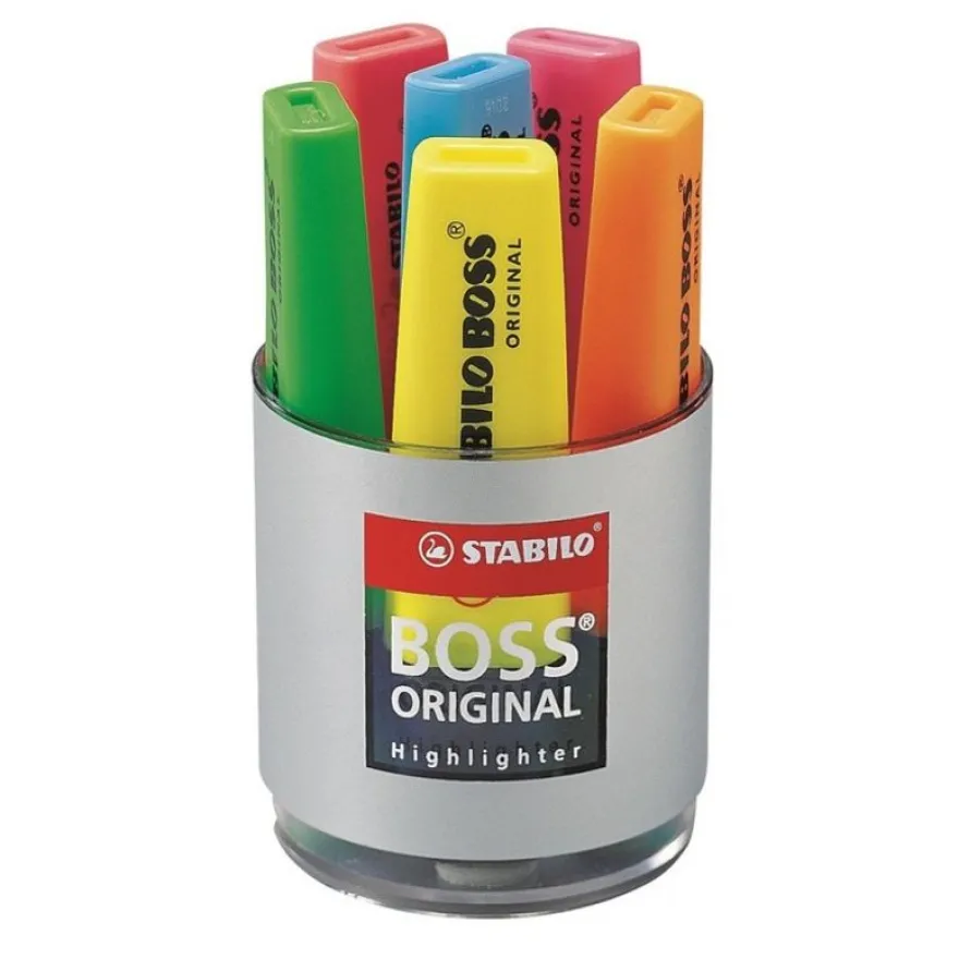 Stabilo BOSS ORIGINAL - Pot de 6 surligneurs - couleurs assorties - encre à l'eau - 2-5 mm