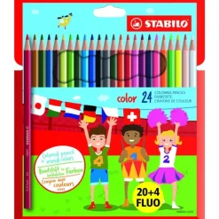 STABILO Color - 24 Crayons de couleur (20 couleurs classiques + 4 fluo)