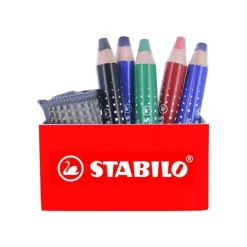 STABILO MARKDRY - Ensemble de marqueurs - non permanent - pour paperboard, tableau blanc, ardoise - bleu, noir, vert, rouge - 10 mm - 7 pièces