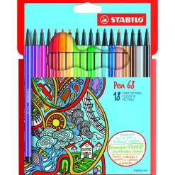 STABILO Pen 68 - 18 Feutres pointe moyenne - couleurs assorties