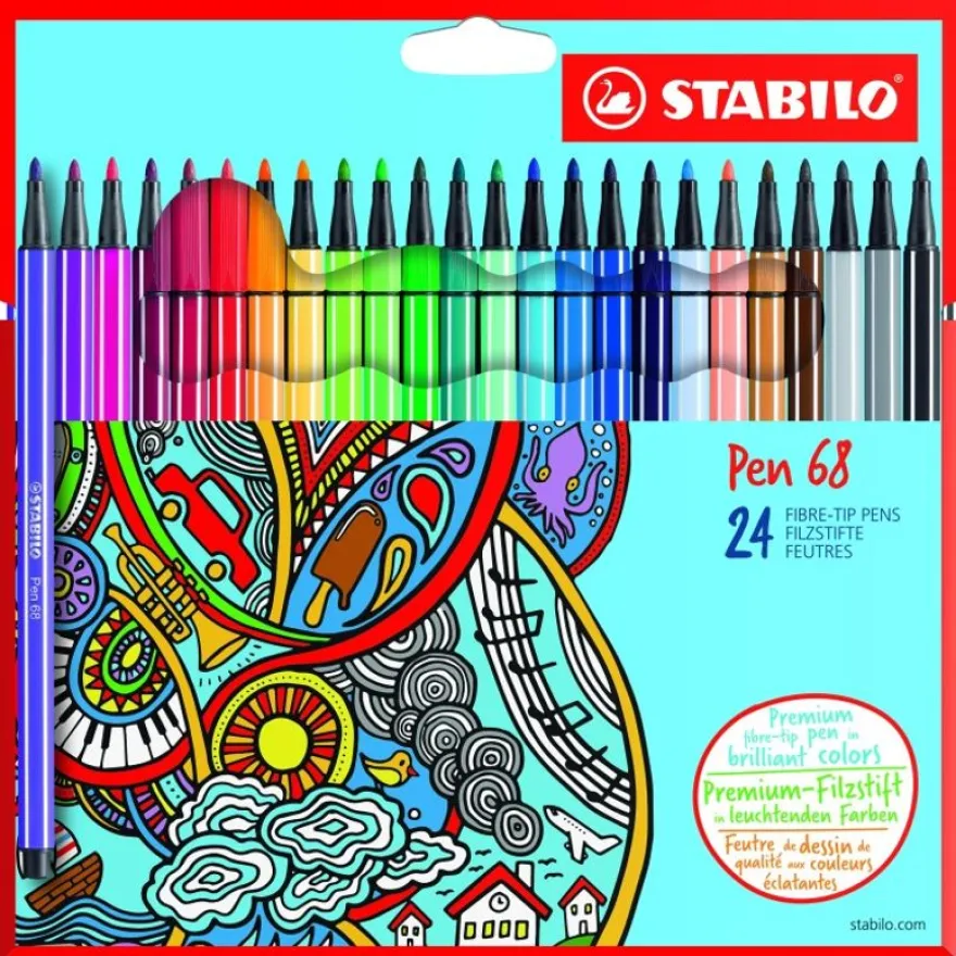STABILO Pen 68 - 24 Feutres pointe moyenne - couleurs assorties