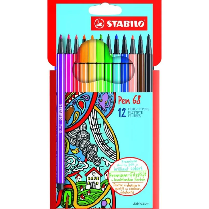 STABILO Pen 68 - 12 Feutres pointe moyenne - couleurs assorties