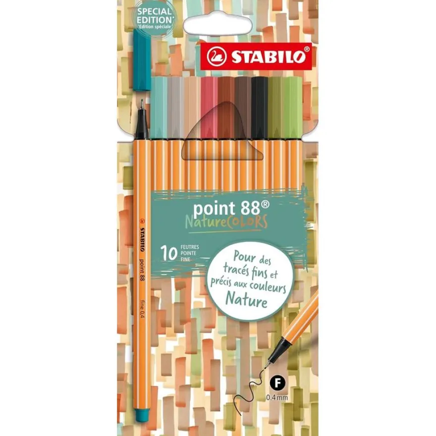 STABILO Point 88 Nature Colors - Pack de 10 feutres fins - 0.4 mm - couleurs assorties