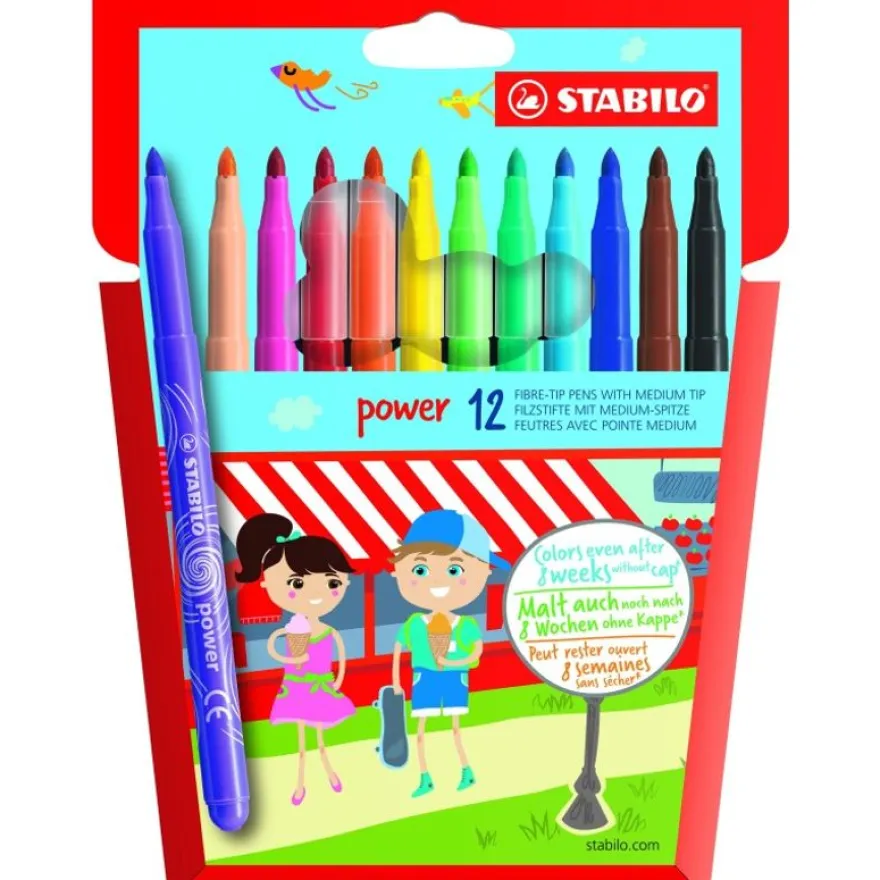 STABILO Power - 12 Feutres - pointe moyenne - couleurs assorties