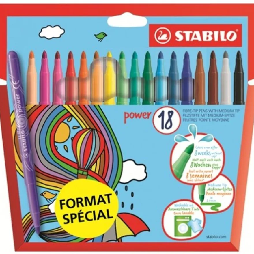 STABILO power - 18 Feutres format spécial - pointe moyenne