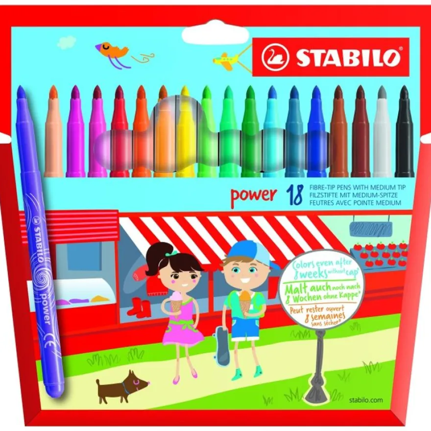 STABILO Power - 18 Feutres- pointe moyenne - couleurs assorties