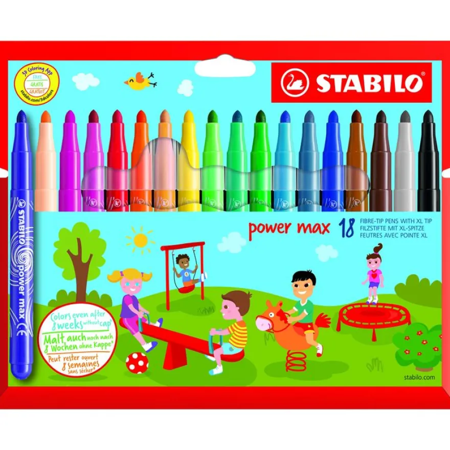STABILO Power max - 18 Feutres - pointe large - couleurs assorties