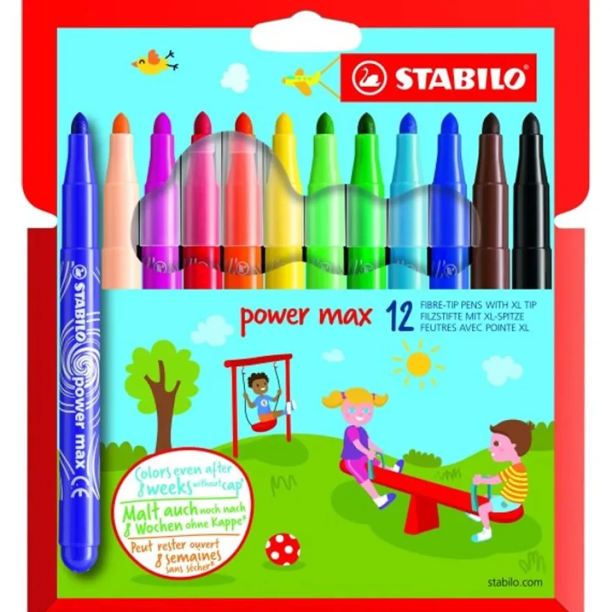 STABILO Power max - 12 Feutres - pointe large - couleurs assorties
