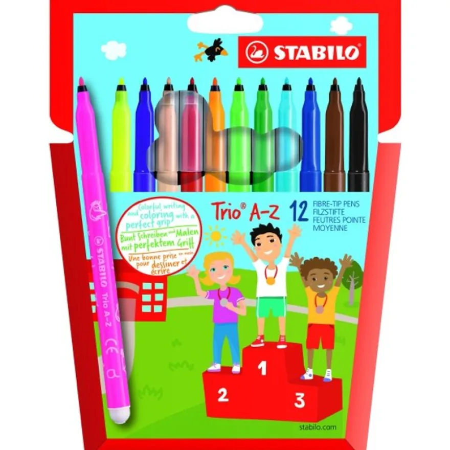 STABILO Trio A-Z - 12 Feutres dont 2 fluo - pointe moyenne