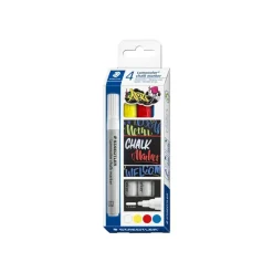 STAEDTLER Lumocolor 344 - Pack de 4 marqueurs craie liquide - Pointe ogive 2,4mm - Couleurs assorties