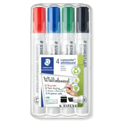 STAEDTLER LUMOCOLOR 351 - Pack de 4 marqueurs effaçables - pointe biseau - couleurs assorties