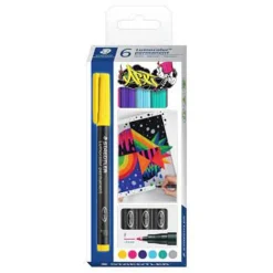 STAEDTLER Lumocolor 318 - Pack de 6 marqueurs permanents - Pointe fine - Couleurs assorties