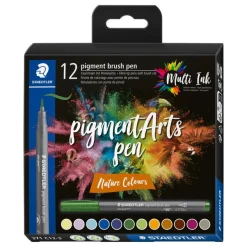 STAEDTLER Pigment brush 371 - 12 feutres pointe pinceau - couleurs nature assorties
