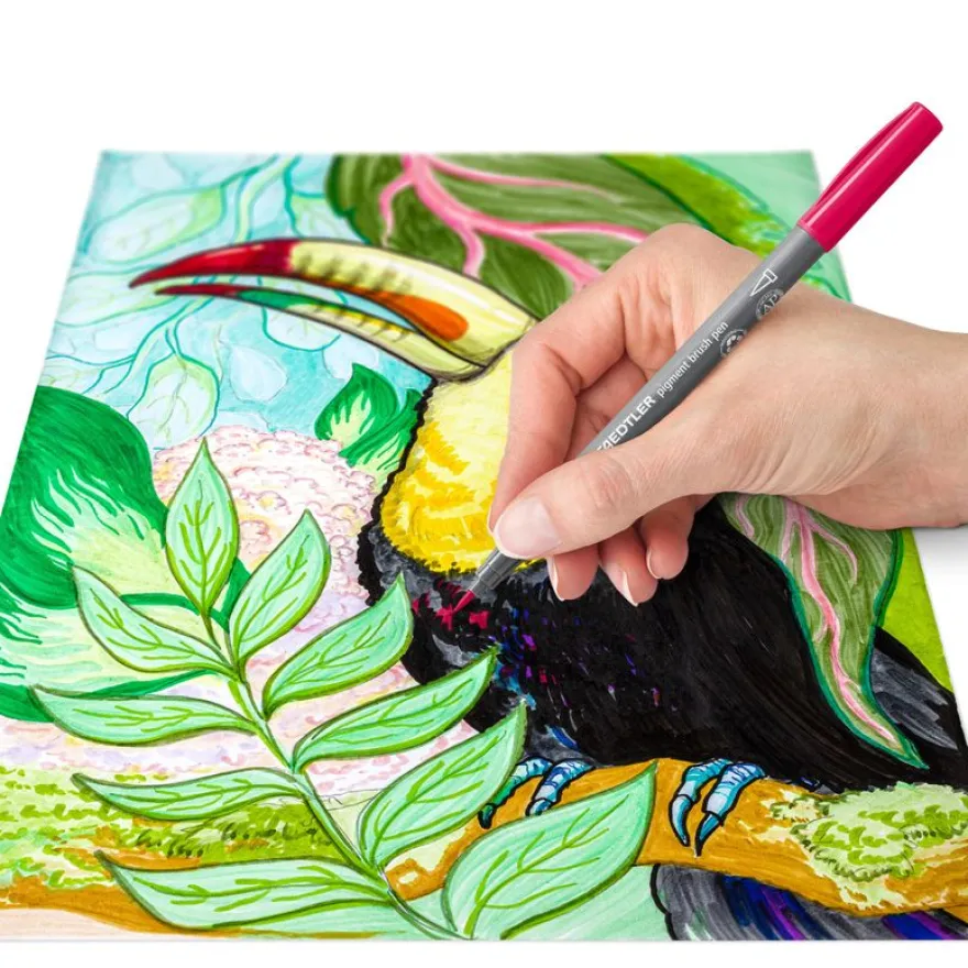 STAEDTLER Pigment brush 371 - 36 feutres pointe pinceau - couleurs assorties - encre Multi Ink intense