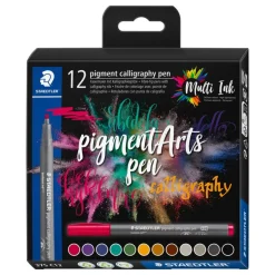 STAEDTLER Pigment calligraphy 375 - 12 feutres pointe calligraphie 2 mm - couleurs assorties - encre Multi Ink intense