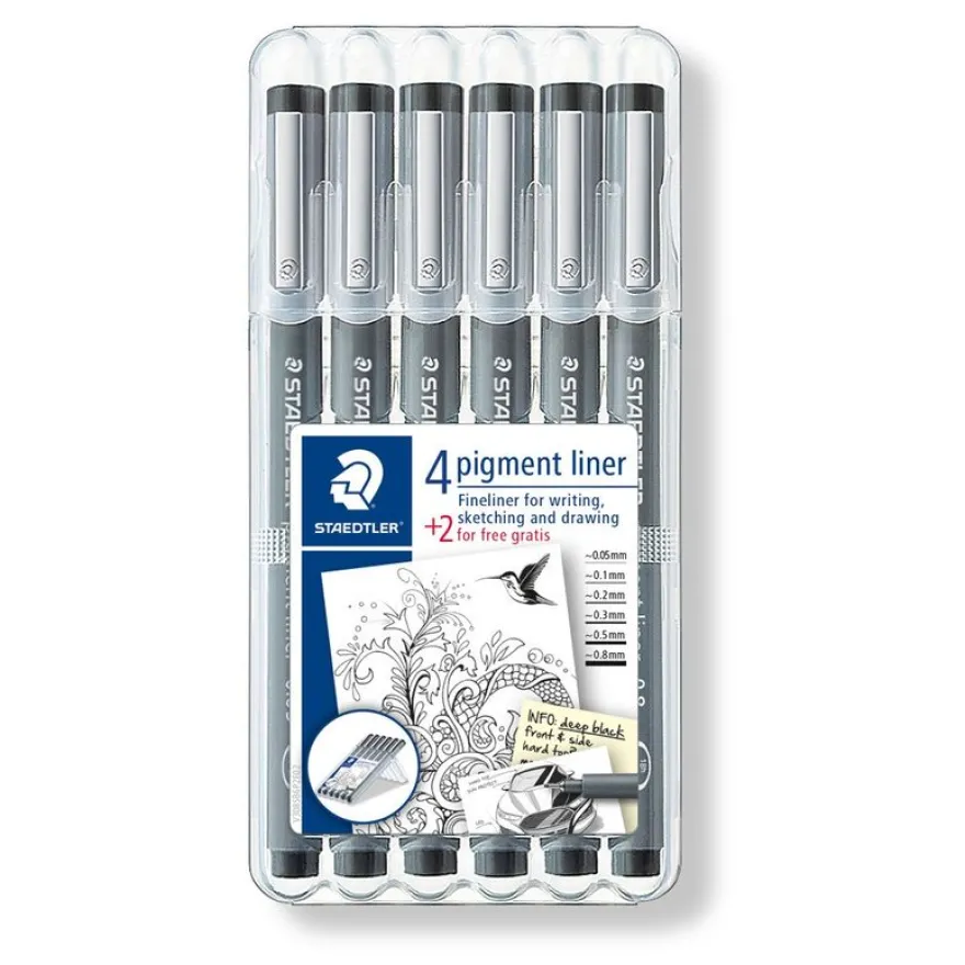 STAEDTLER pigment liner - 6 Feutres fins - noir - différentes tailles de pointes