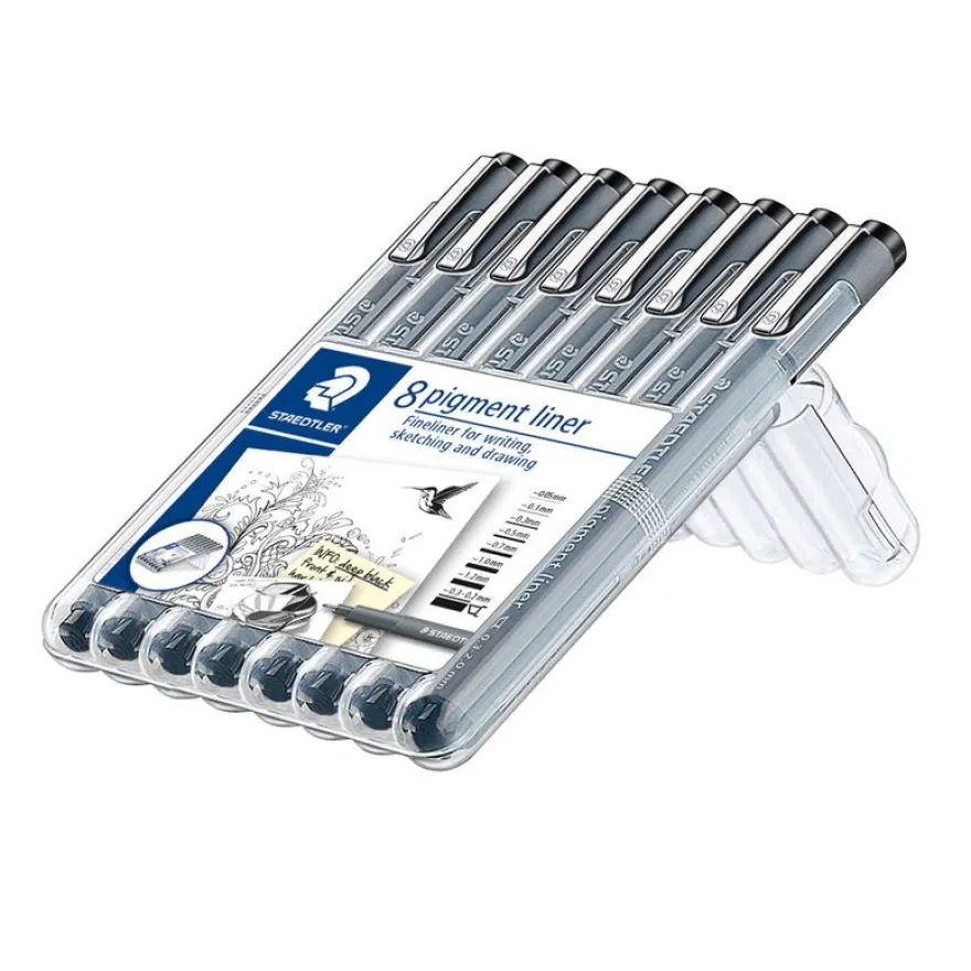STAEDTLER pigment liner - Pack de 8 Feutres fins - pointes assorties - noir