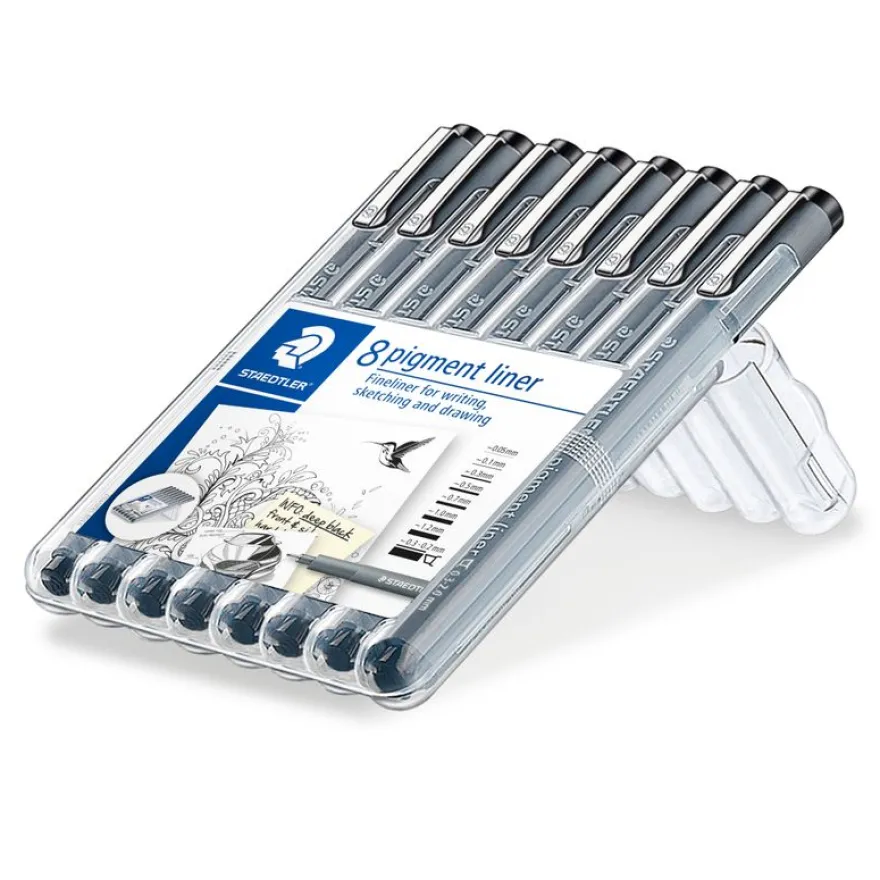 STAEDTLER pigment liner - Pack de 8 Feutres fins - pointes assorties - noir