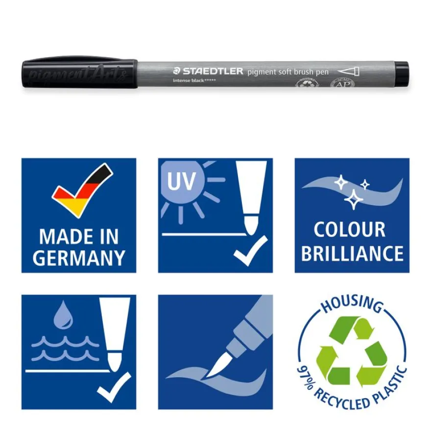 STAEDTLER Pigment soft brush 372 - 6 feutres pointe pinceau souple - gris & noir assortis