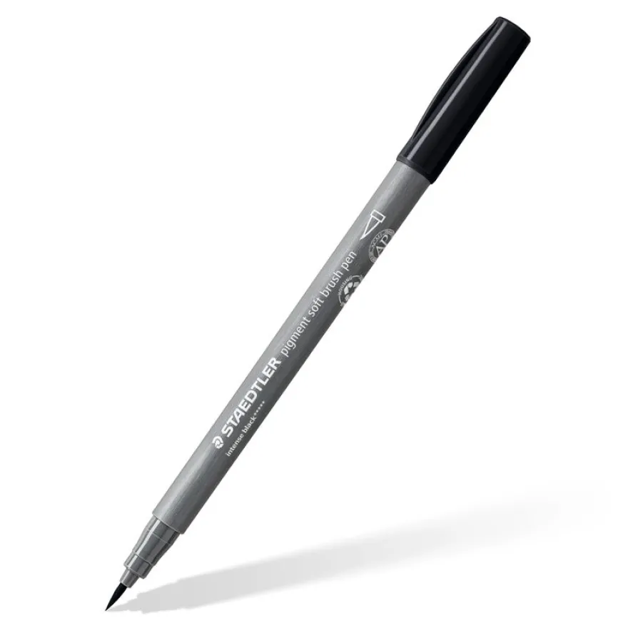 STAEDTLER Pigment soft brush 372 - 6 feutres pointe pinceau souple - gris & noir assortis