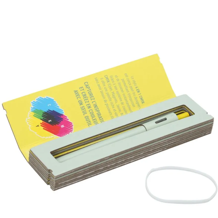 Stylo à bille rétractable ENZO VARINI "4 en 1 CMYK" coloris du corps vert & jaune