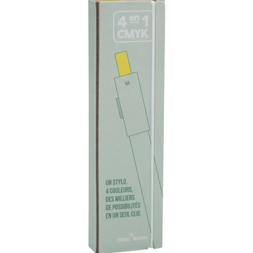 Stylo à bille rétractable ENZO VARINI "4 en 1 CMYK" coloris du corps vert & jaune