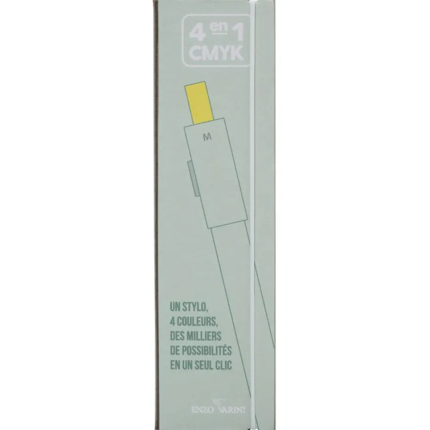 Stylo à bille rétractable ENZO VARINI "4 en 1 CMYK" coloris du corps vert & jaune